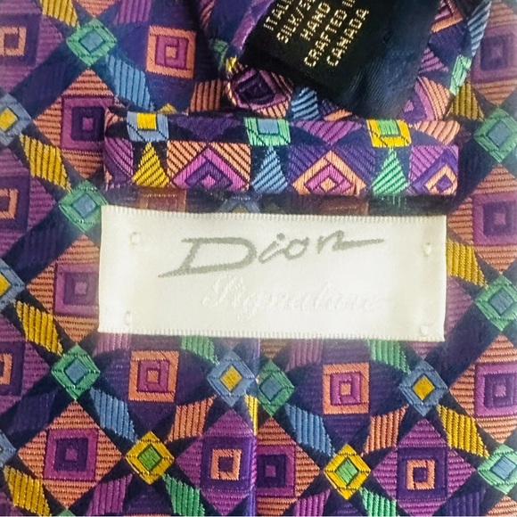 Dion Signature Silk Tie Geometric Print Handcrafted Canada EUC Quiet Luxury Prep - Picture 3 of 5